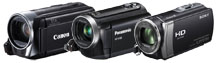  Pohled  na trio videokamer CANON HFR306, Panasonic HC-V100 a SONY CX-190 (Klik zvětší)