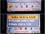 Nabídky: foto-video a velikost snímků (Klikni pro zvětšení)