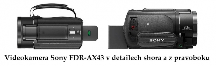 Videokamera Sony FDR-AX43 ve dvou detailech těla