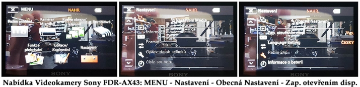 Tři detaily nabídky MENU s přístupem k vypnutí funkce 