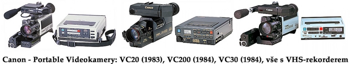 Tři modely Videokamer Canon - Portable z let 1983-4 