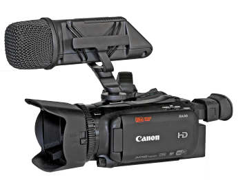 Canon XA30 s nasazeným mikrofonem SVM
