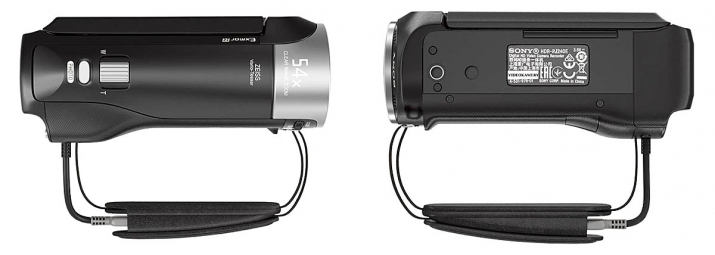 Videokamera Sony HDR-CX240: tělo shora a zespodu