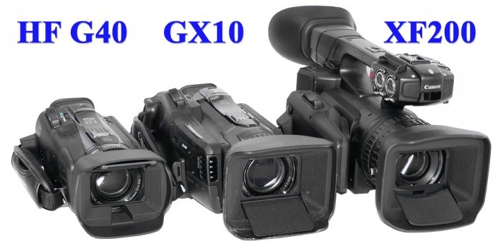 Videokamery Canon vedle sebe - srovnání velikostí