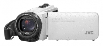 Videokamera JVC GZ-R495: bílá verze v perspektivě
