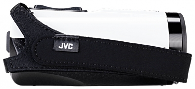 Videokamera JVC GZ-R495 v bílé barvě - řemínek
