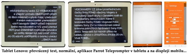 Převrácený text, normální text a aplikace v displejích