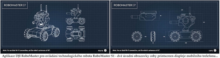 Dvě z úvodních obrazovek aplikace DJI RM-S1 z mobilu