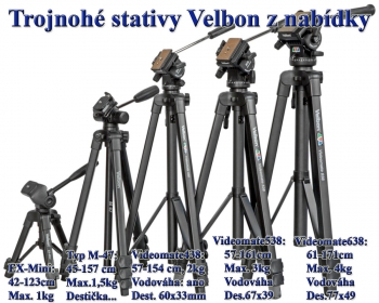 Základní nabídka 5ti VIDEO-stativů Velbon s popisky