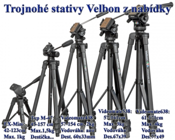 Základní nabídka 5ti VIDEO-stativů Velbon s popisky