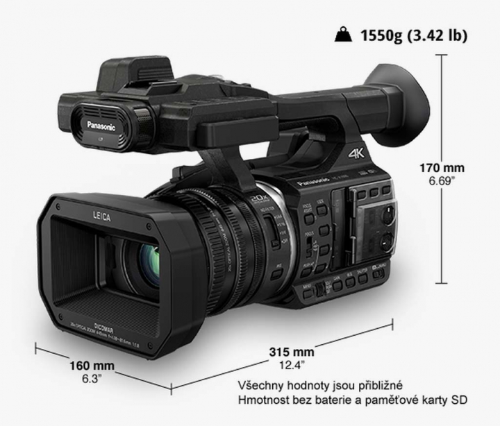 Panasonic HC-X1000: míry a hmotnost