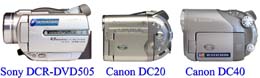 Srovnání DVD-kamer formátu DVD-R/RW (Kliknutí zvětší)