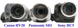 Tři zmiňované HD-kamery z odstavce (Kliknutí zvětší)