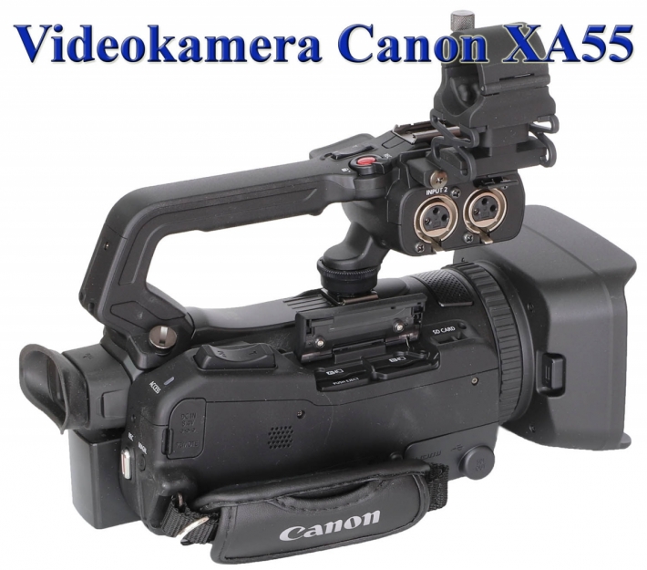 Videokamera Canon XA55 v perspektivě zprava-zezadu 