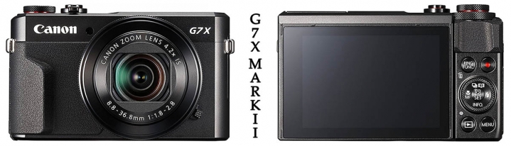 Fotoaparát Canon PS-G7X MII:tělo zepředu a zezadu...