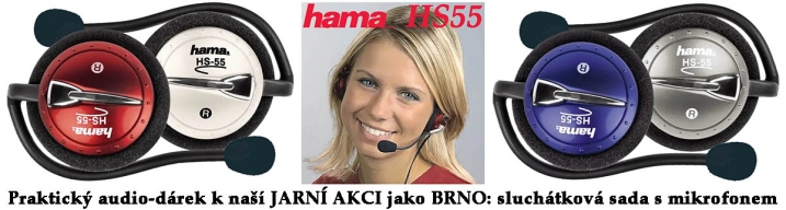 4 barvy Audio-sady Hama HS55 a produktová dívka z jejich Webu