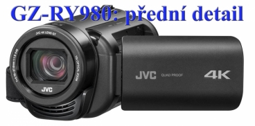 Videokamera JVC GZ-RY980 v přední perspektivě