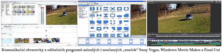 Příklady 3 editačních softwarů s jejich obrazovkami