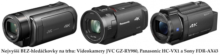 Trio nejvyšších BEZ-hledáčkovek: JVC, Panasonic a Sony